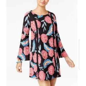 Roxy Black Floral Bell Sleeve Mini Shift Dress NWT